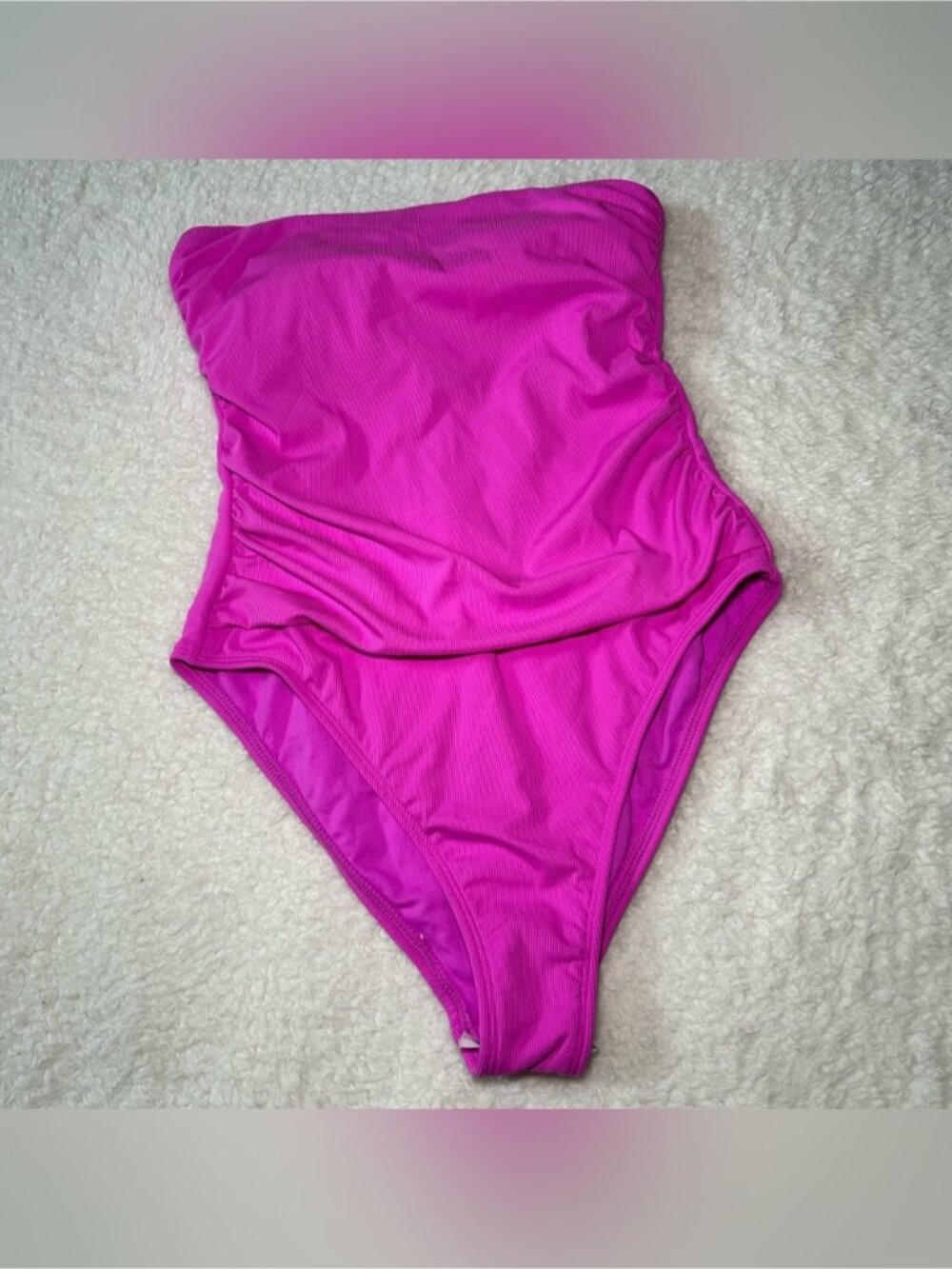 Shade & Shore Women’s Strapless One Piece Ribbed Medium Pink High Leg Cheeky